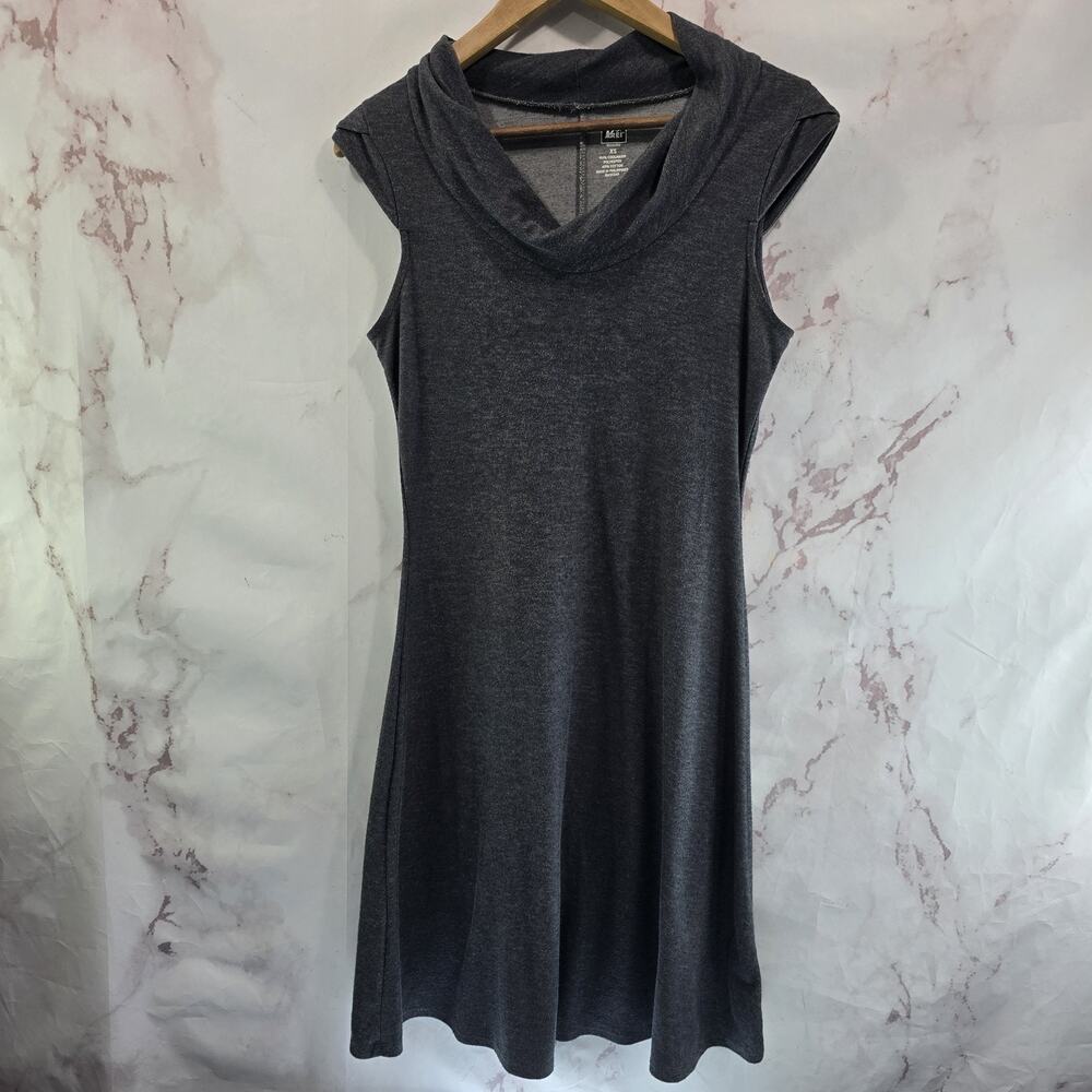 REI Dress Womens XS Gray Short Sleeve Cowl Neck Mini Stretchy Active Poly